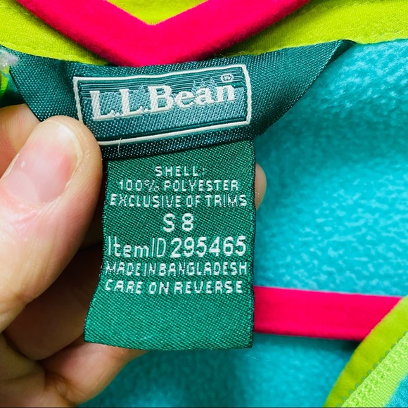 LL Bean Girls Green/Chartreuse Medium Weight Fleece Jacket Size Small - Picture 5 of 6